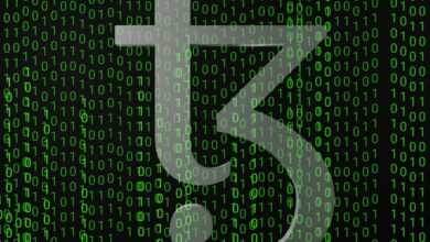 a green and black background with numbers and the number five