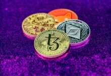 three different types of bitcoins on a purple background