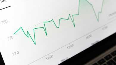 stock market chart displayed on laptop screen